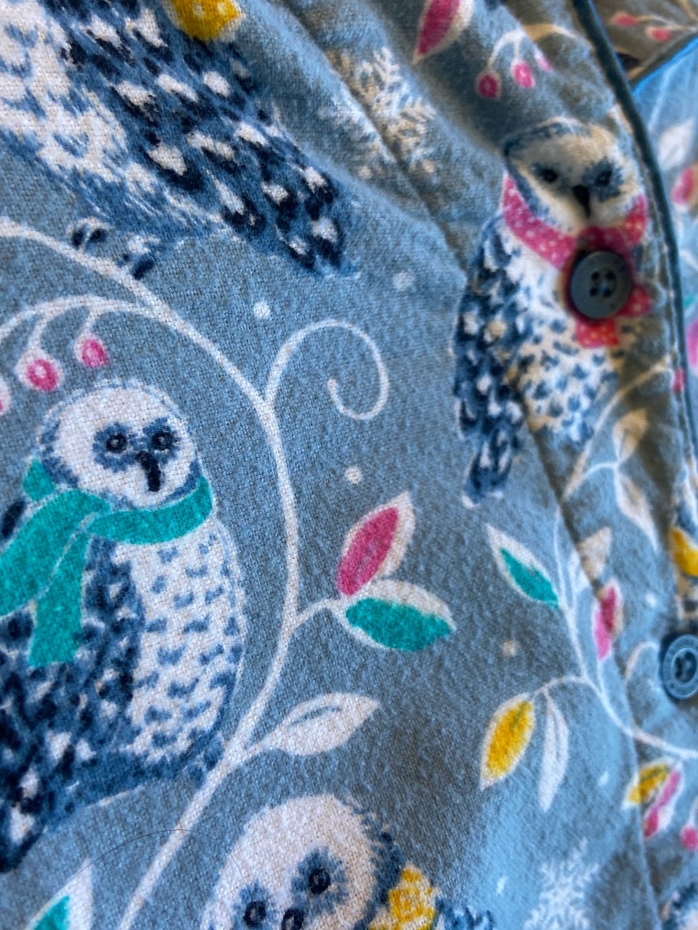 Nick and Nora Pajama Set Owls M Blue Cotton Flannel Pockets Arts & Crafts - Picture 16 of 16